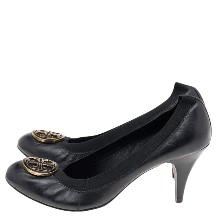Pre Owned Tory Burch Black Leather And Elastic Caroline Pumps Size 40