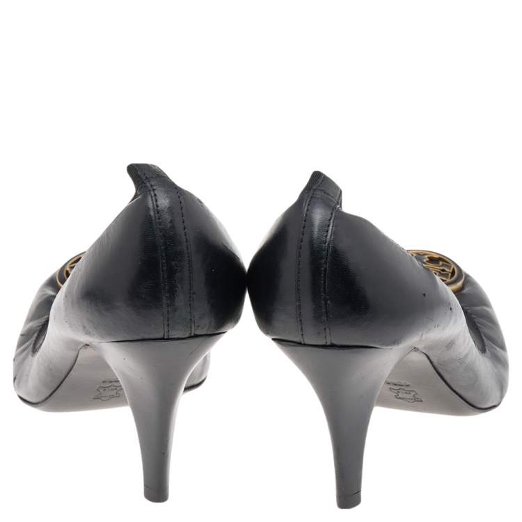 Pre Owned Tory Burch Black Leather And Elastic Caroline Pumps Size 40