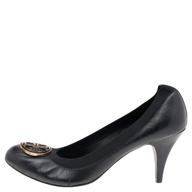 Pre Owned Tory Burch Black Leather And Elastic Caroline Pumps Size 40