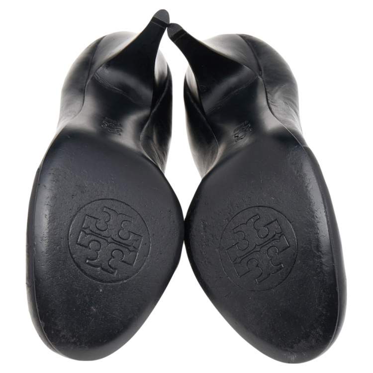 Pre Owned Tory Burch Black Leather And Elastic Caroline Pumps Size 40