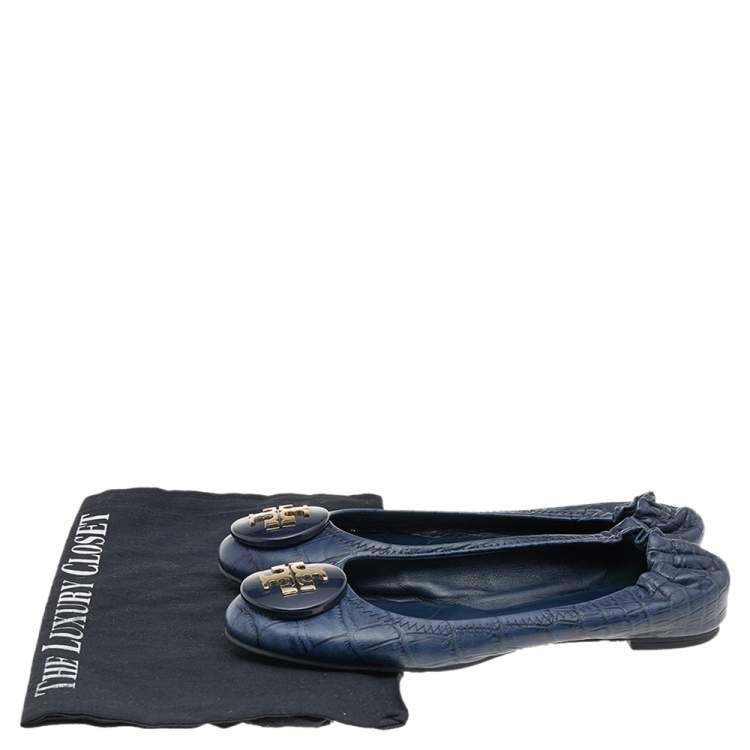 Pre Owned Tory Burch Blue Leather Ballet Flats Size 36.5