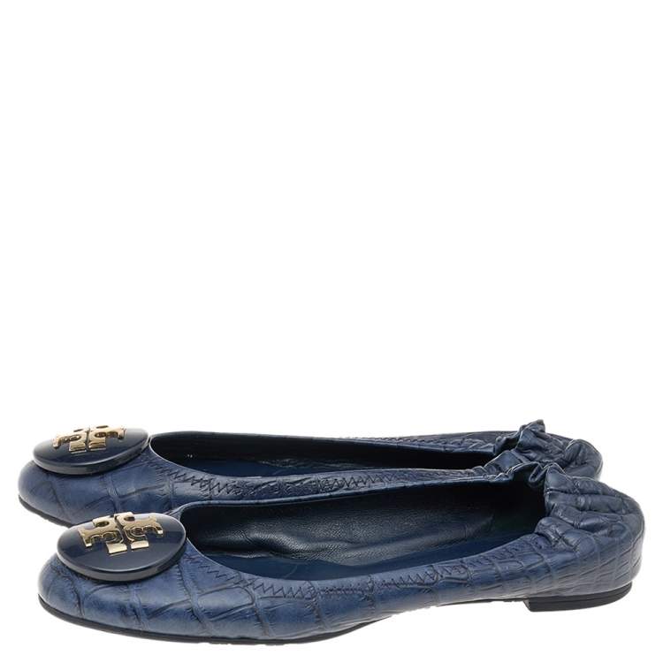 Pre Owned Tory Burch Blue Leather Ballet Flats Size 36.5