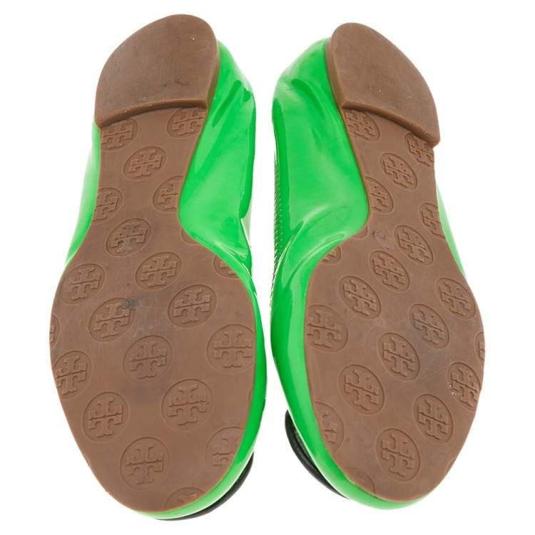 Pre Owned Tory Burch Green Patent Leather Ballet Flats Size 37