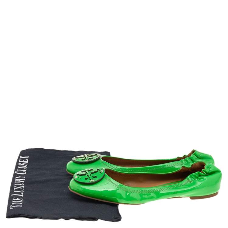Pre Owned Tory Burch Green Patent Leather Ballet Flats Size 37