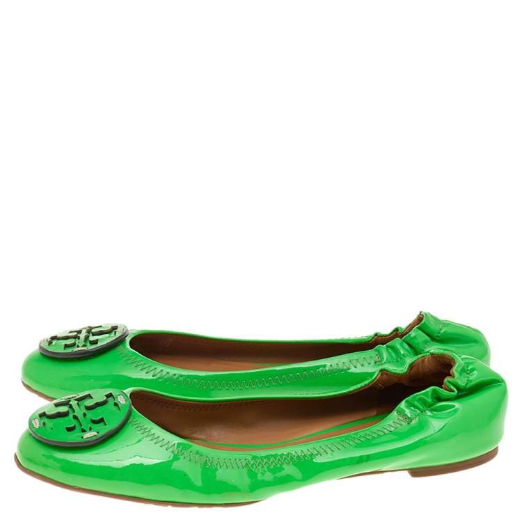 Pre Owned Tory Burch Green Patent Leather Ballet Flats Size 37