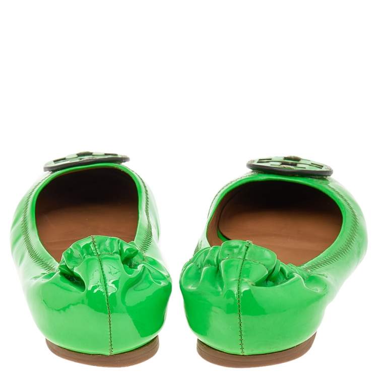 Pre Owned Tory Burch Green Patent Leather Ballet Flats Size 37