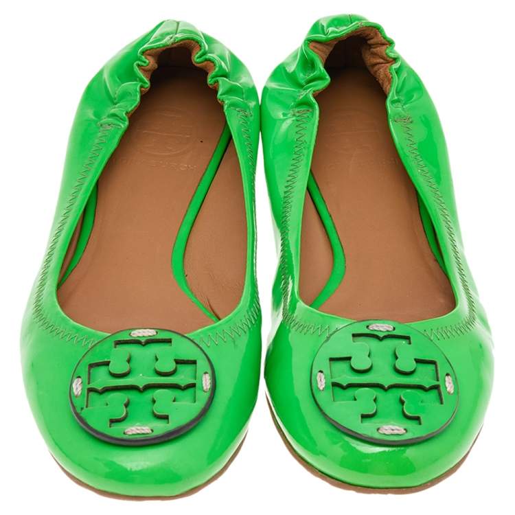 Pre Owned Tory Burch Green Patent Leather Ballet Flats Size 37