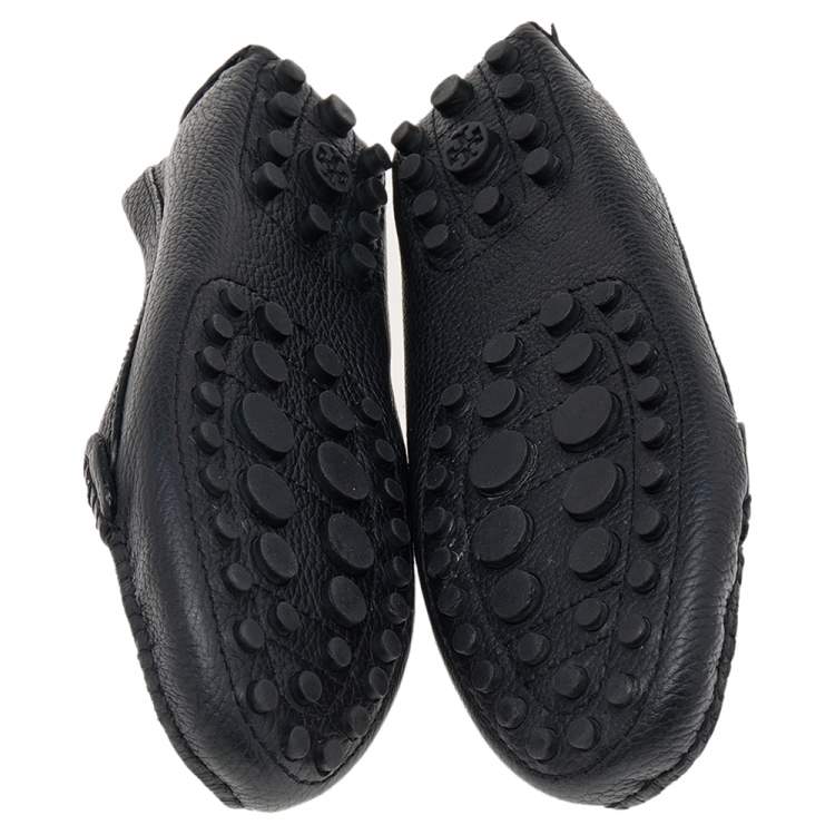 Pre Owned Tory Burch Black Leather Slip On Loafers Size 38