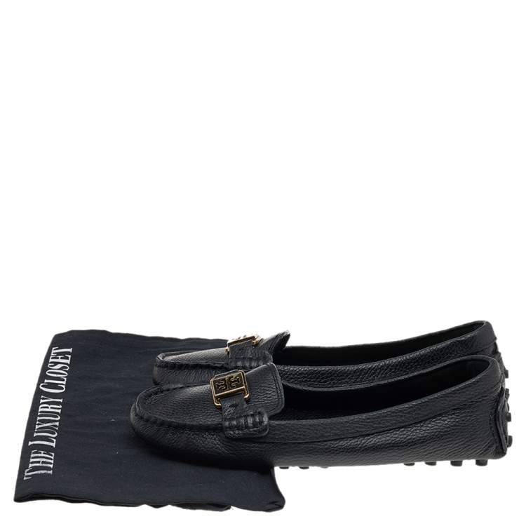 Pre Owned Tory Burch Black Leather Slip On Loafers Size 38