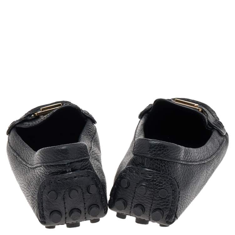 Pre Owned Tory Burch Black Leather Slip On Loafers Size 38
