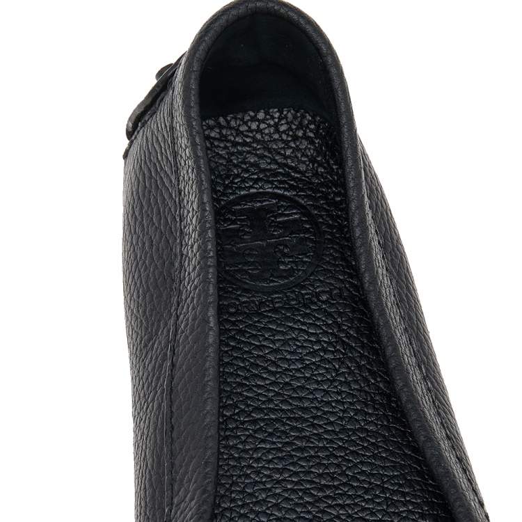 Pre Owned Tory Burch Black Leather Slip On Loafers Size 38