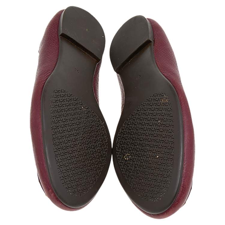 Pre Owned Tory Burch Burgundy Leather Ballet Flats Size 39.5