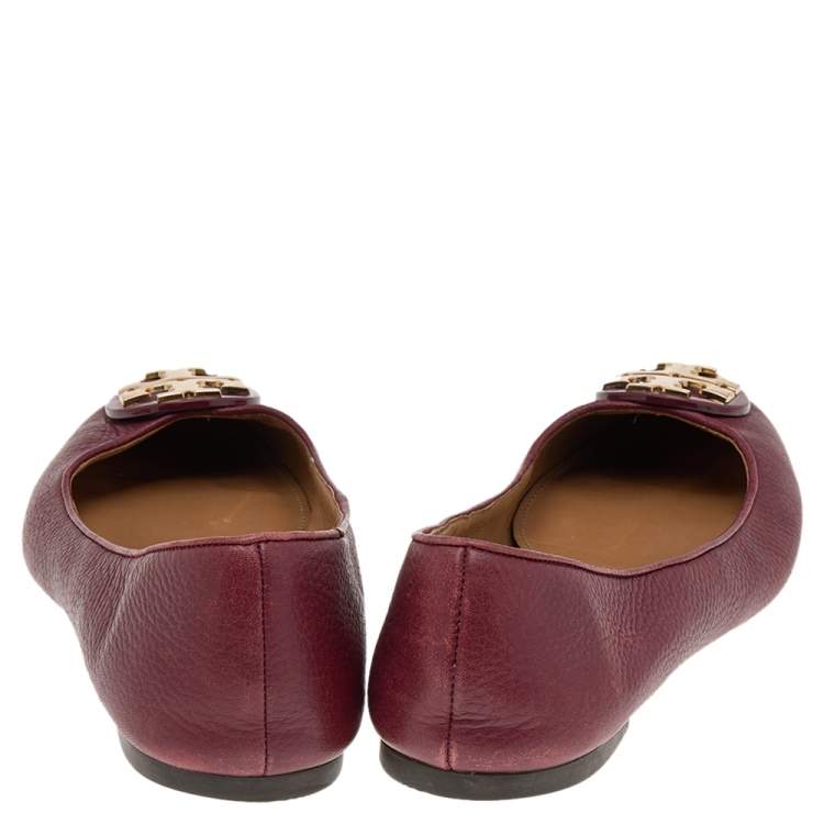Pre Owned Tory Burch Burgundy Leather Ballet Flats Size 39.5