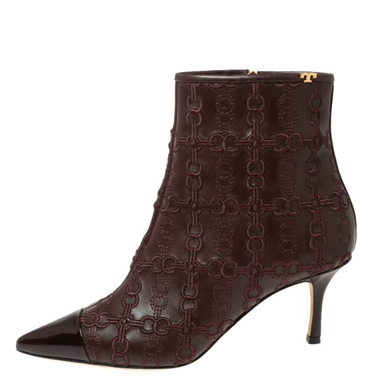 Tory Burch Dark Brown Embroidered Leather Penelope Ankle Boots Size 37 Tory  Burch | TLC