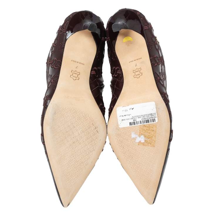 Pre Owned Tory Burch Dark Brown Embroidered Leather Penelope Ankle Boots Size 37