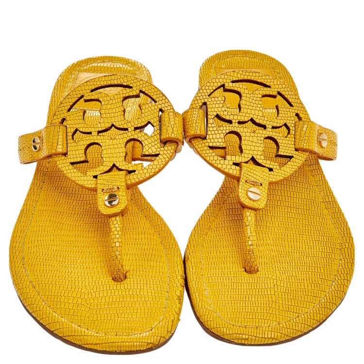 Pre Owned Tory Burch Yellow Leather Thong Flat Sandals Size 37.5