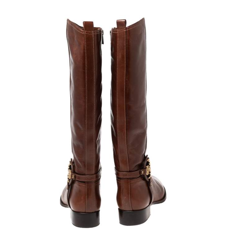 Pre Owned Tory Burch Brown Leather Fulton Riding Knee Length Boots Size 40