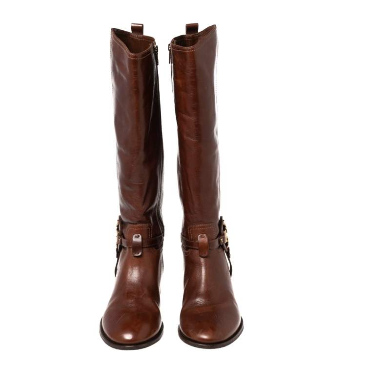 Pre Owned Tory Burch Brown Leather Fulton Riding Knee Length Boots Size 40