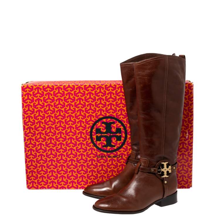 Pre Owned Tory Burch Brown Leather Fulton Riding Knee Length Boots Size 40