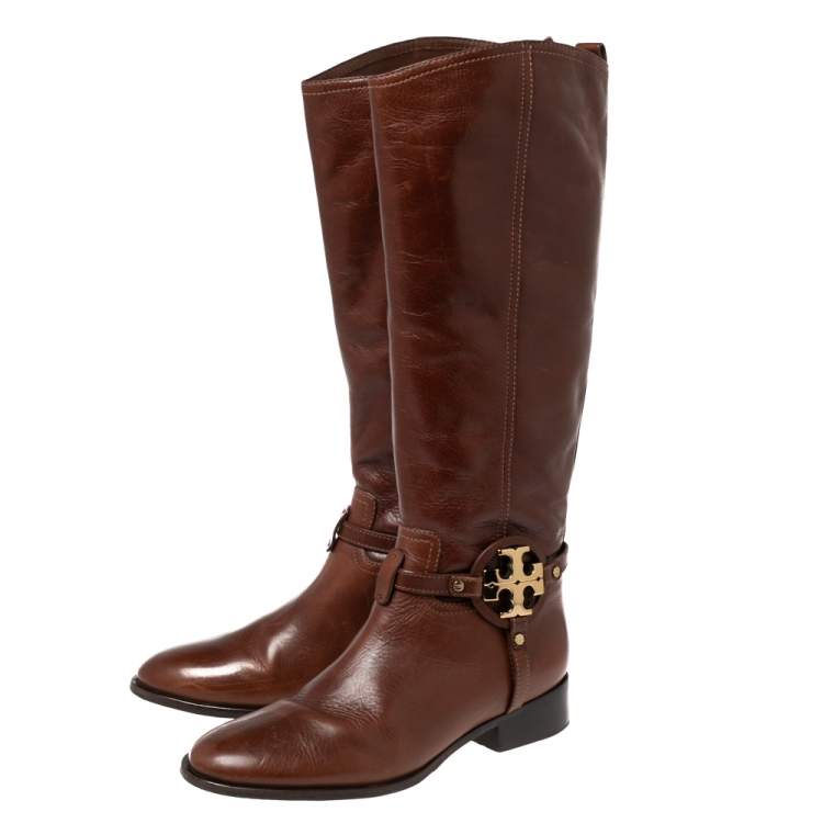 Pre Owned Tory Burch Brown Leather Fulton Riding Knee Length Boots Size 40