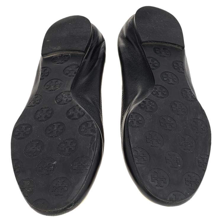 Pre Owned Tory Burch Black Leather Scrunch Ballet Flats Size 38