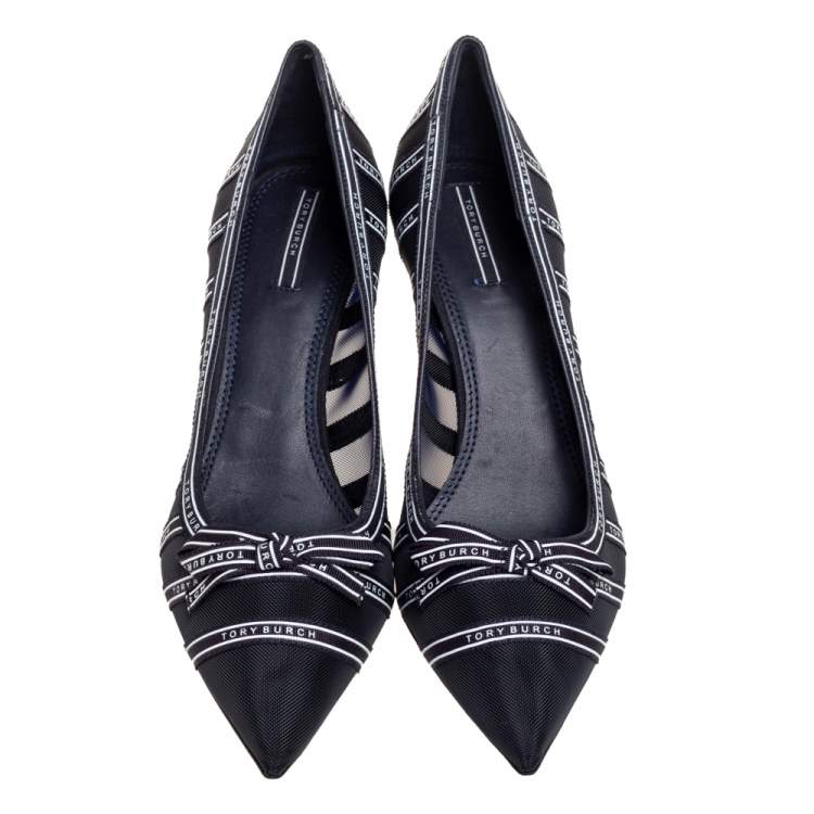 Pre Owned Tory Burch Black Penelope Mesh Pointed-Toe Pumps Size 39