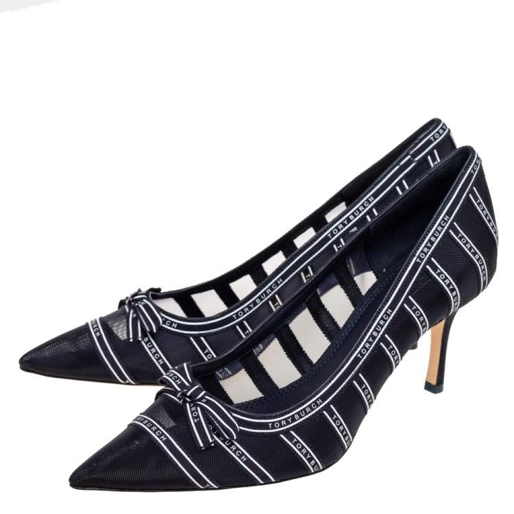 Pre Owned Tory Burch Black Penelope Mesh Pointed-Toe Pumps Size 39