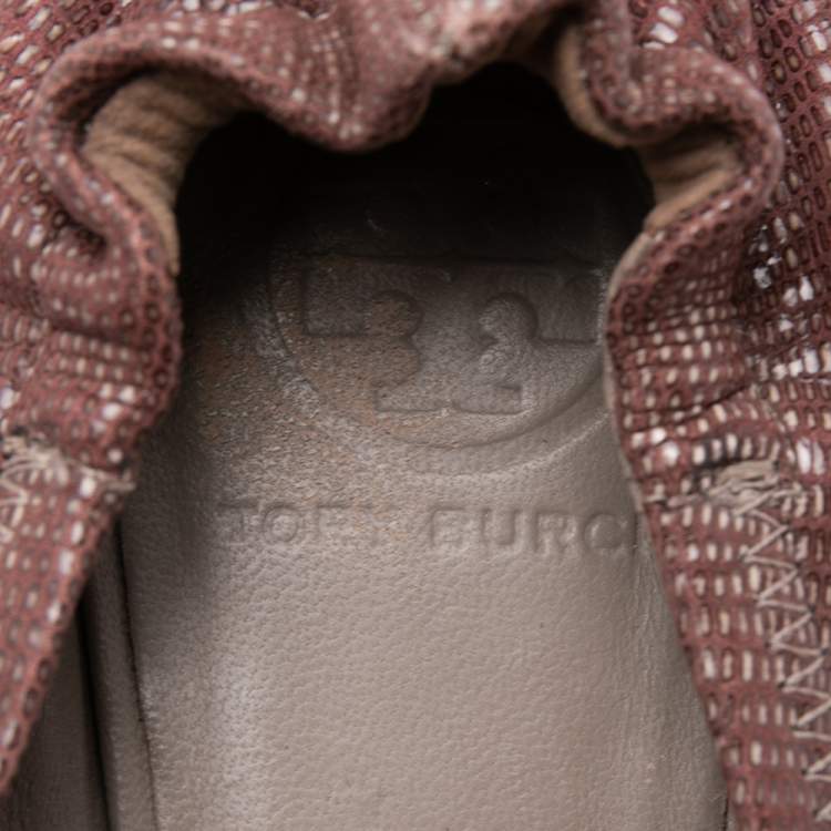 Pre Owned Tory Burch Dark Mauve Laminated Suede Minnie Scrunch Ballet Flats Size 39