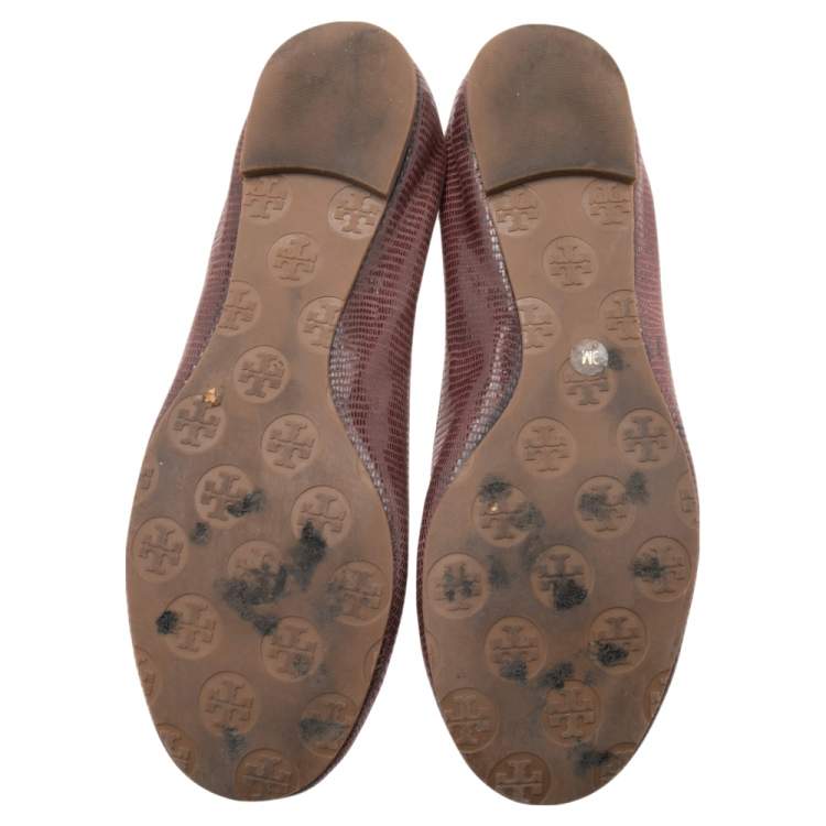 Pre Owned Tory Burch Dark Mauve Laminated Suede Minnie Scrunch Ballet Flats Size 39
