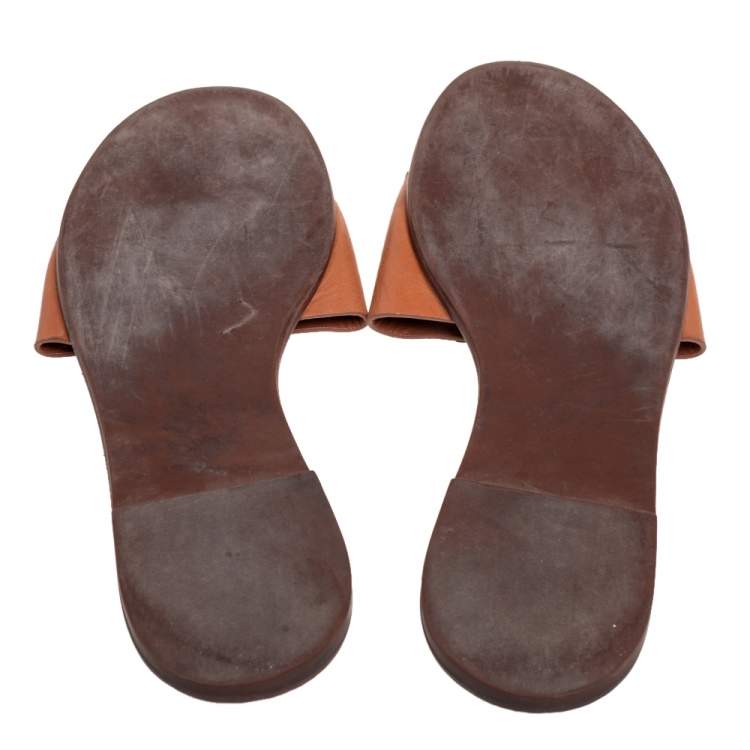 Pre Owned Tory Burch Brown Leather Ines Slide Sandals Size 38