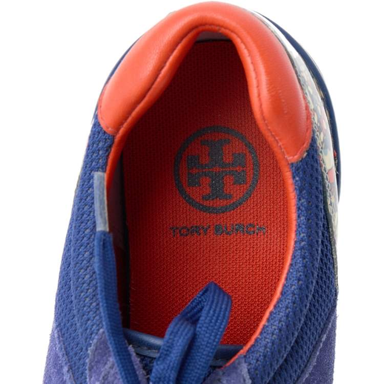 Pre Owned Tory Burch Multicolor Suede And Mesh Sawtooth Sneakers Size 38.5