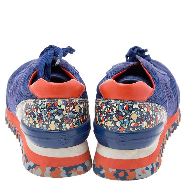 Pre Owned Tory Burch Multicolor Suede And Mesh Sawtooth Sneakers Size 38.5
