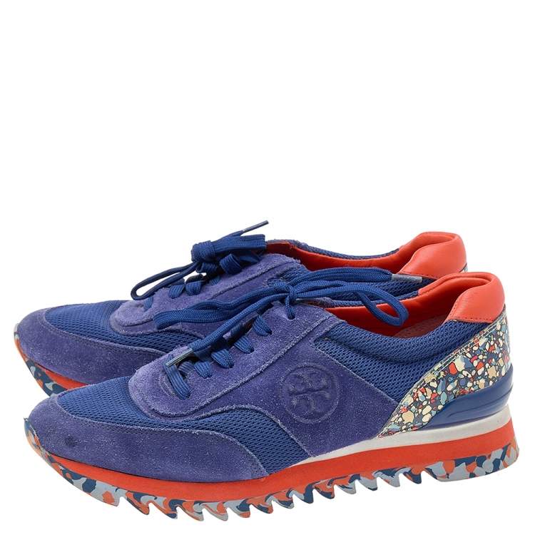 Pre Owned Tory Burch Multicolor Suede And Mesh Sawtooth Sneakers Size 38.5