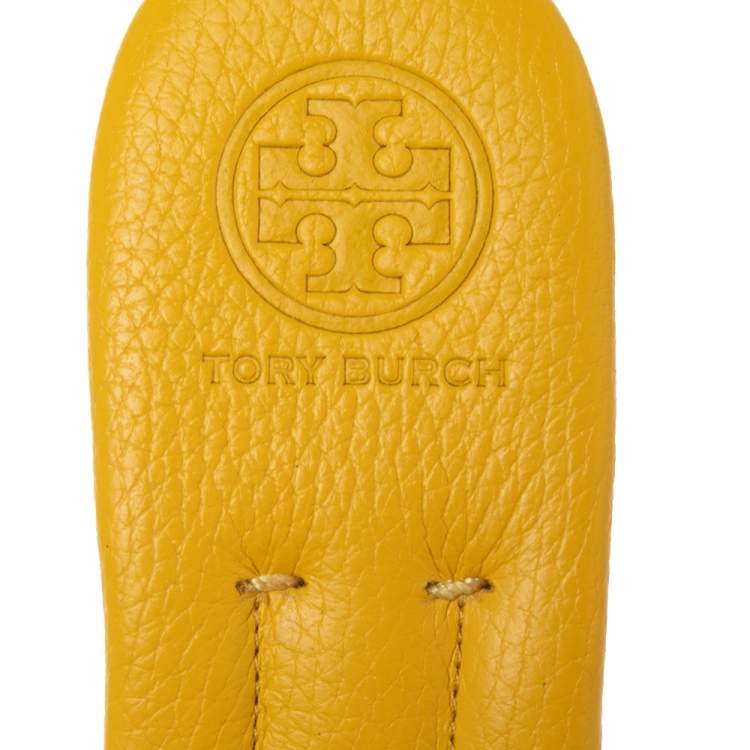 Pre Owned Tory Burch Yellow Leather Selma Logo Wedge Slide Sandals Size 38