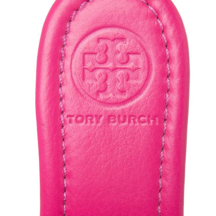 Pre Owned Tory Burch Pink Leather Patty Wedge Slide Sandals Size 37.5