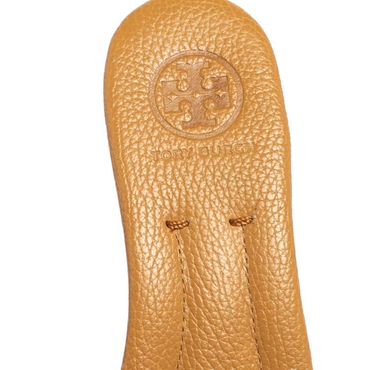 Pre Owned Tory Burch Light Brown Leather Platform Wedge Sandals Size 37.5