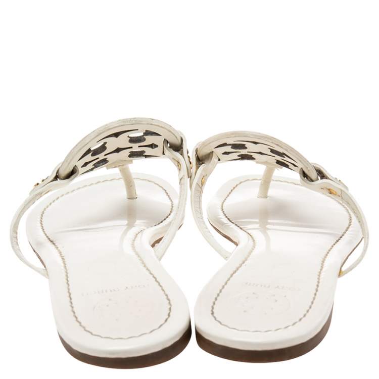 Pre Owned Tory Burch White Patent Leather Thong Flat Sandals Size 38.5