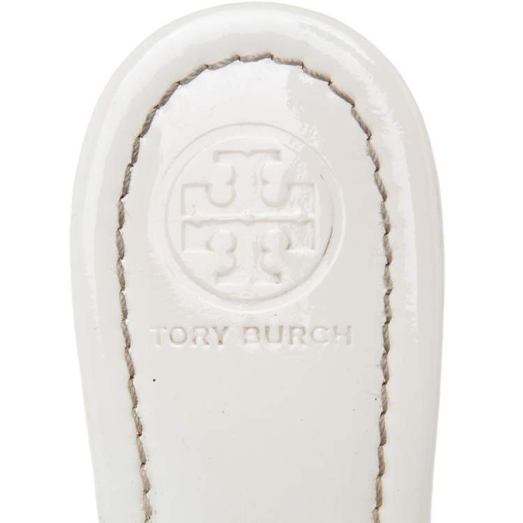 Pre Owned Tory Burch White Patent Leather Thong Flat Sandals Size 38.5