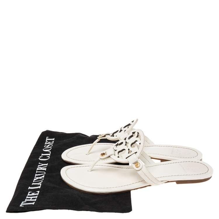 Pre Owned Tory Burch White Patent Leather Thong Flat Sandals Size 38.5