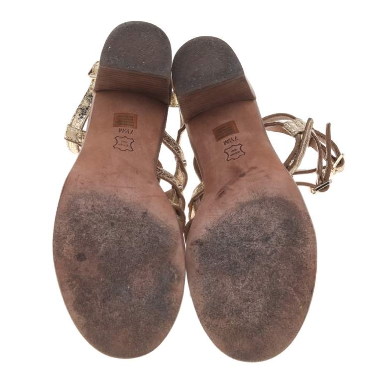 Pre Owned Tory Burch Gold Leather Gladiator Sandals Size 37.5