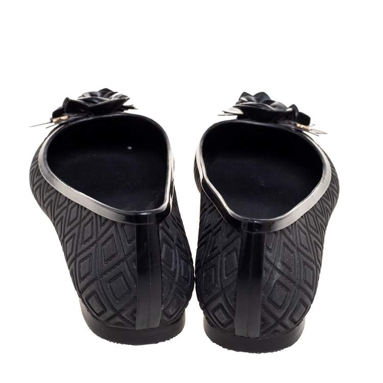 Pre Owned Tory Burch Black Jelly Blossom Ballet Flats Size 39.5