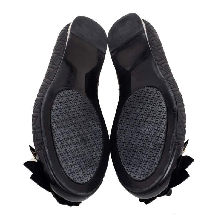 Pre Owned Tory Burch Black Jelly Blossom Ballet Flats Size 39.5