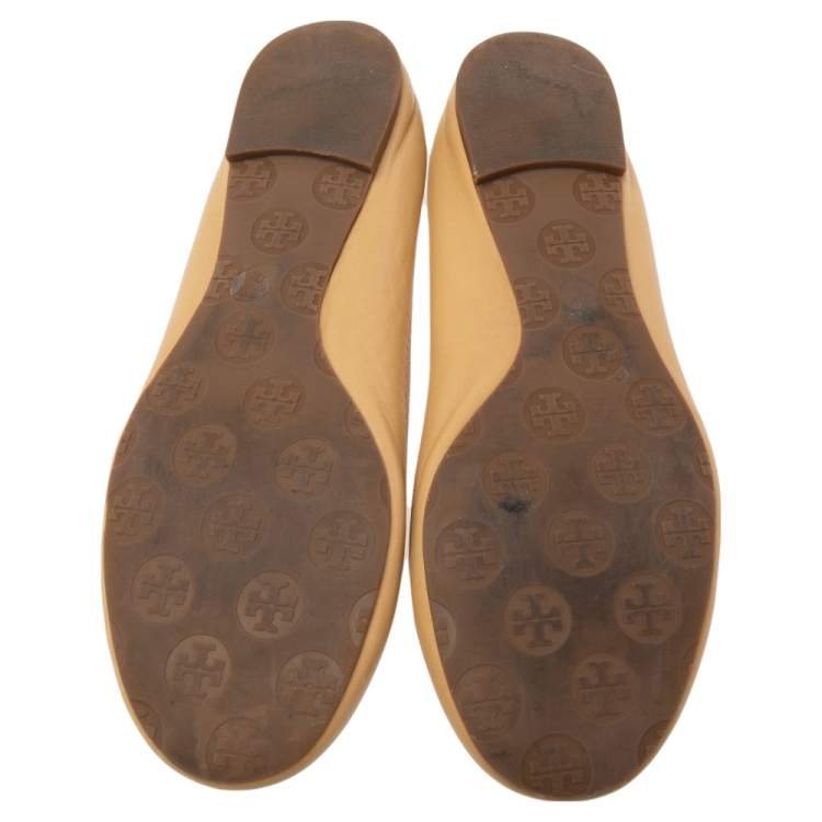 Pre Owned Tory Burch Beige Leather Reva Ballet Flats Size 39