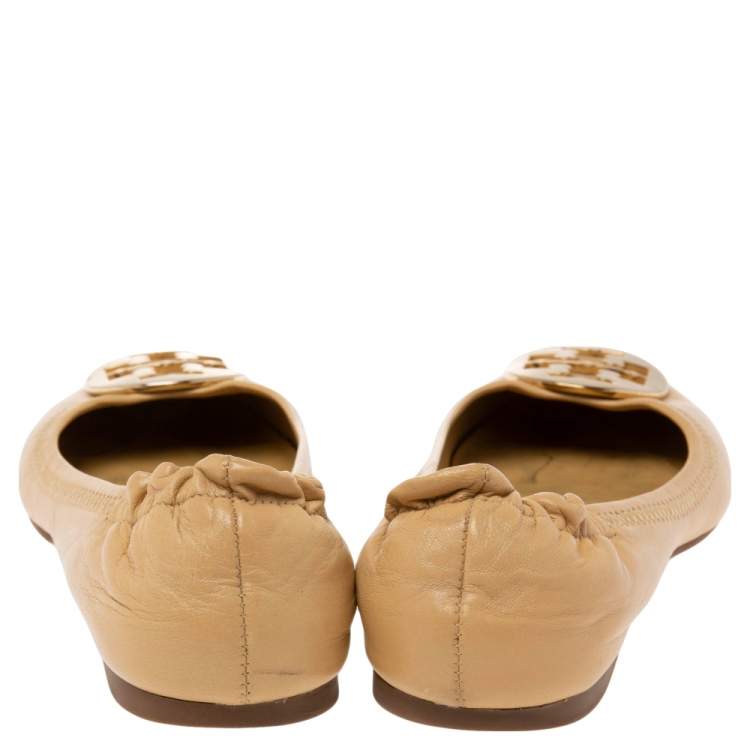 Pre Owned Tory Burch Beige Leather Reva Ballet Flats Size 39