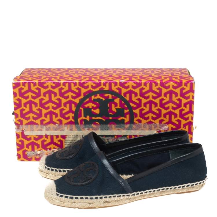 Pre Owned Tory Burch Navy Blue Canvas Angus Flat Espadrilles Size 37.5