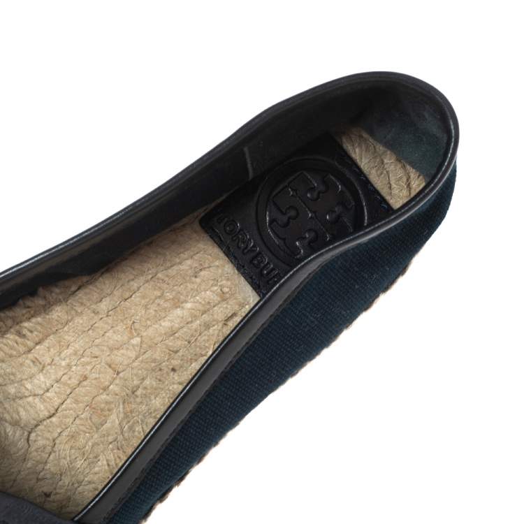 Pre Owned Tory Burch Navy Blue Canvas Angus Flat Espadrilles Size 37.5