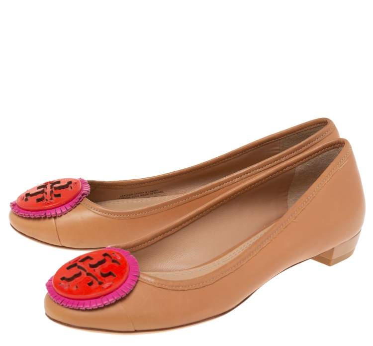 Pre Owned Tory Burch Brown Leather Reva Ballet Flats Size 35.5