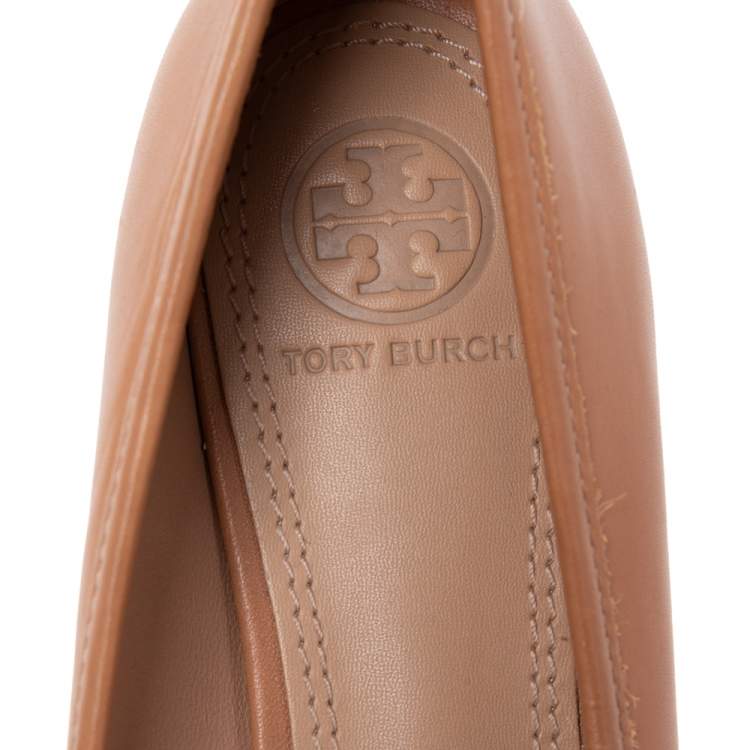 Pre Owned Tory Burch Brown Leather Reva Ballet Flats Size 35.5