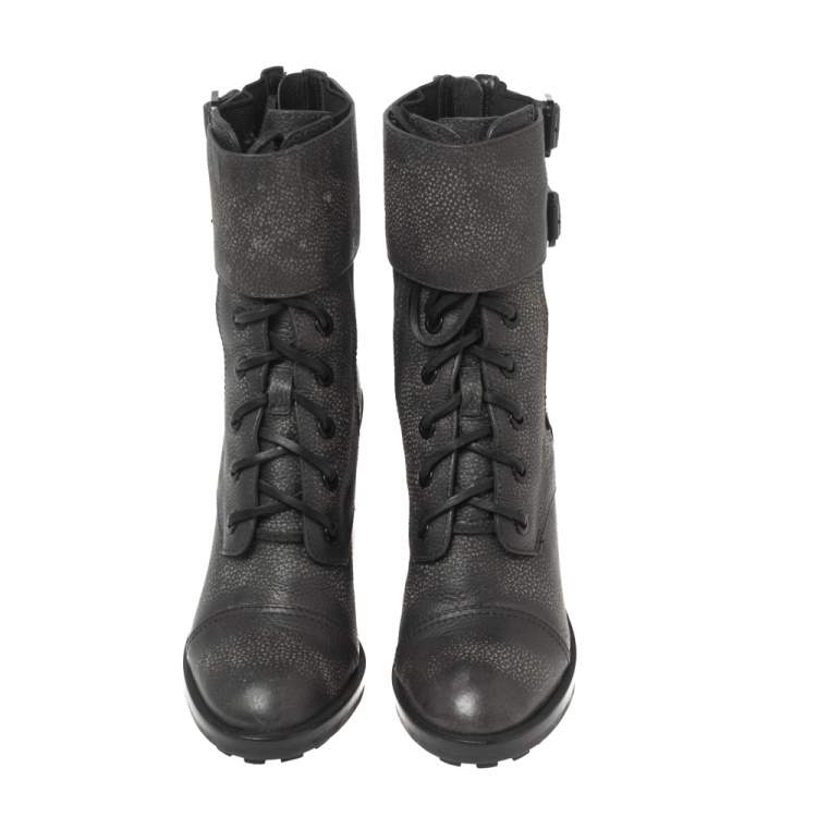 مملوكة مسبقًا Tory Burch Black Leather Broome Combat Boots Size 37.5