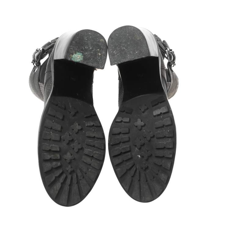 مملوكة مسبقًا Tory Burch Black Leather Broome Combat Boots Size 37.5